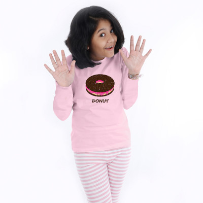 Pink Full Sleeve Girls Pyjama - Donut